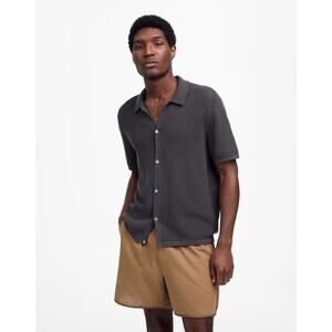 NWT Madewell Open-Stitch Button-Up Sweater Polo In Soft Charcoal Size XL